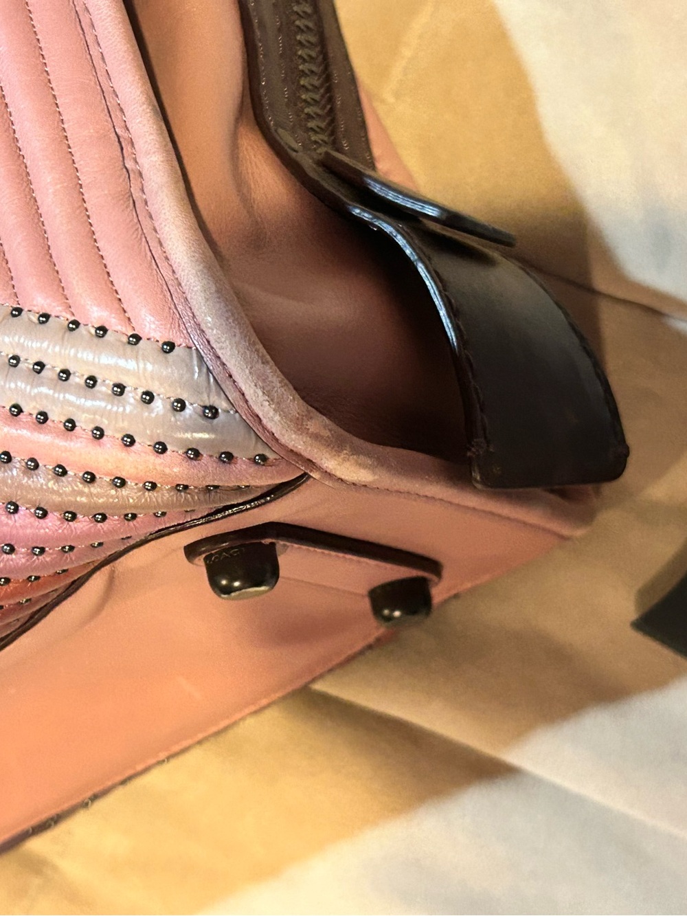 Coach Rogue Dusty Rose Quilted Leather Satchel with Stud Detail - Picture 11 of 14